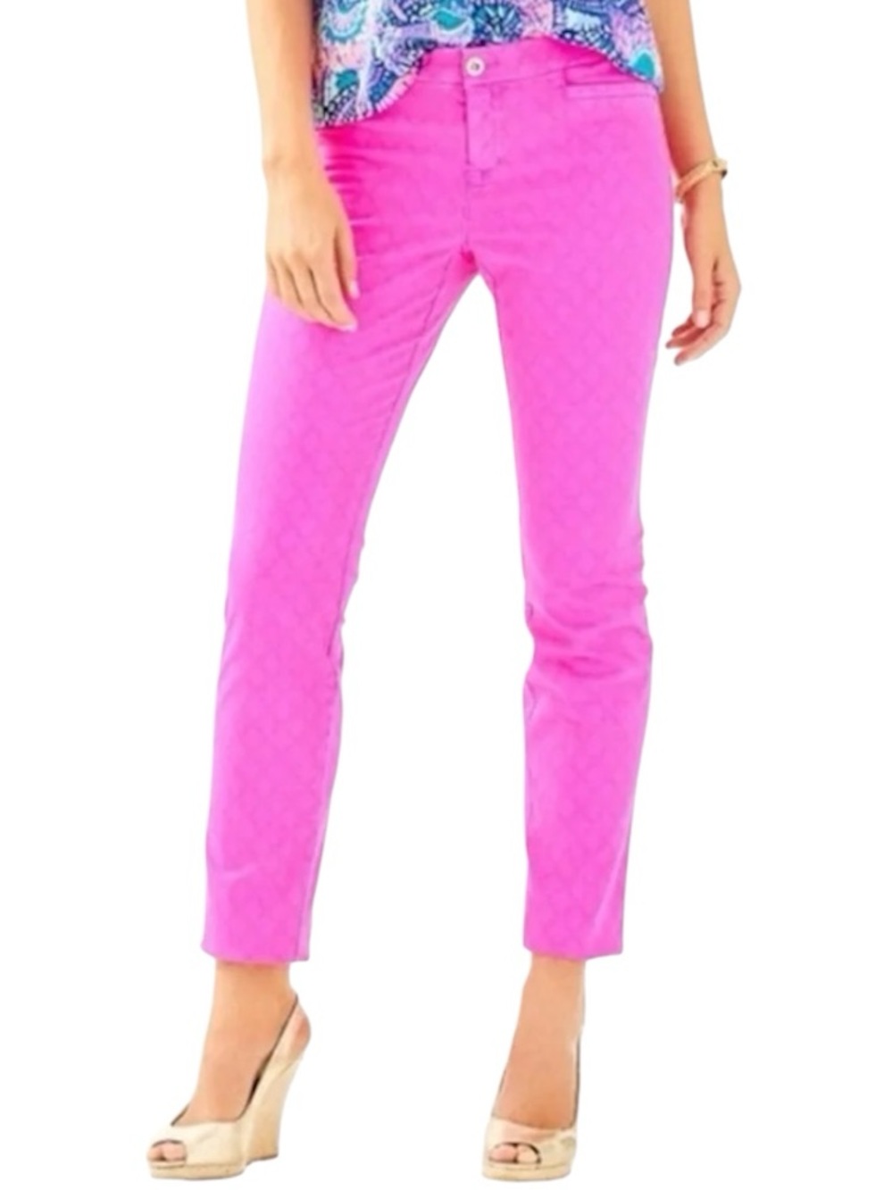 Lilly Pulitzer Kelly Textured Ankle Length Skinny Pant Berry Fizz Hot Pink NEW